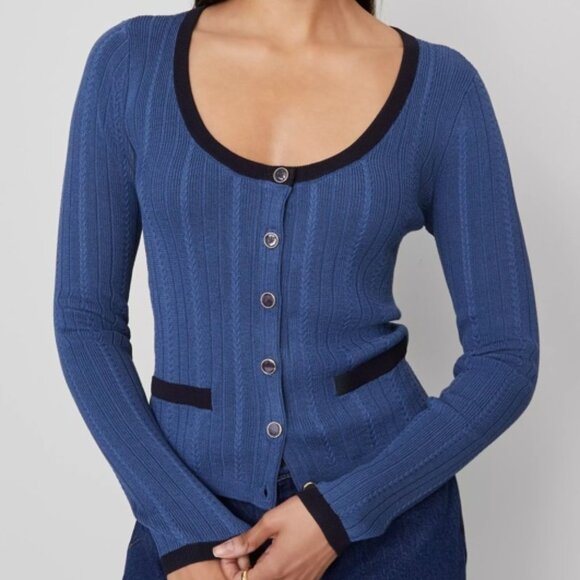 Ann Taylor Sweaters - NWT Ann Taylor Women's XL Contrast Trim Scoop Neck Cardigan Blue Green Color L18